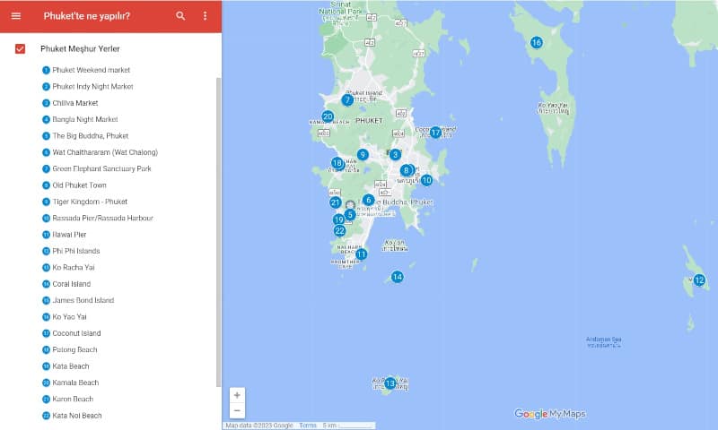 Phuket'te ne yapılır harita, Phuket gezi rehberi, gezi planı